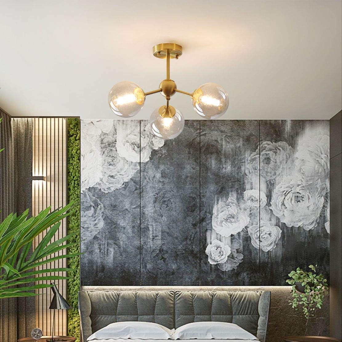 Get Special Price KCO Lighting Sputnik Design Ceiling Light Brass 3-Light Globe Shade Pendant Hanging Kitchen Island Flush Mount Light Fixture(3 Lights)