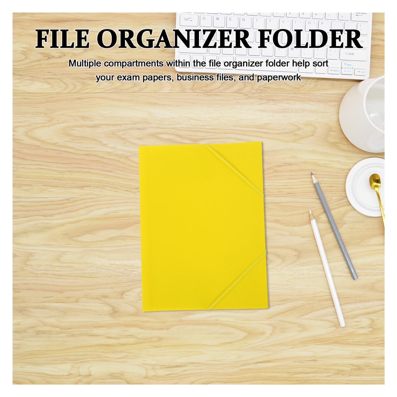 Organizer per documenti con elastico Cartella A4 da 10 pezzi con chiusura elastica gialla | Organizzatore di archiviazione cartacea Portadocumenti for ufficio scolastico, for ricevute, for riporre esami(Yellow)
