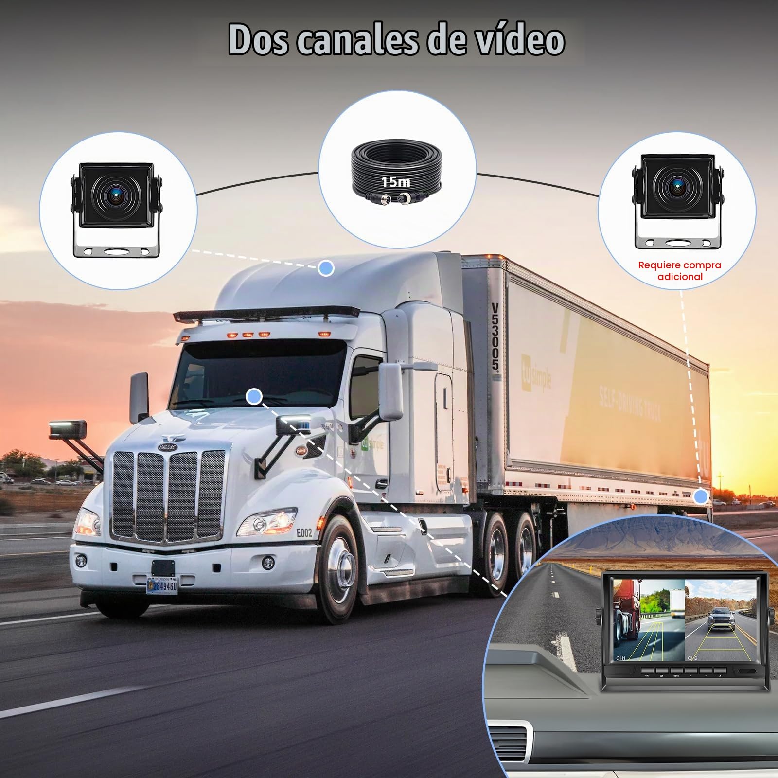 AHD 1080P Cámara de Retroceso Set para LKW Remolque Bus Van Agricultura | 7 Pulgadas LCD Monitor（12-24V）con IP69 Impermeable Visión Nocturna Auto Backup Cámara 33FT Cable 4 Pin Cable