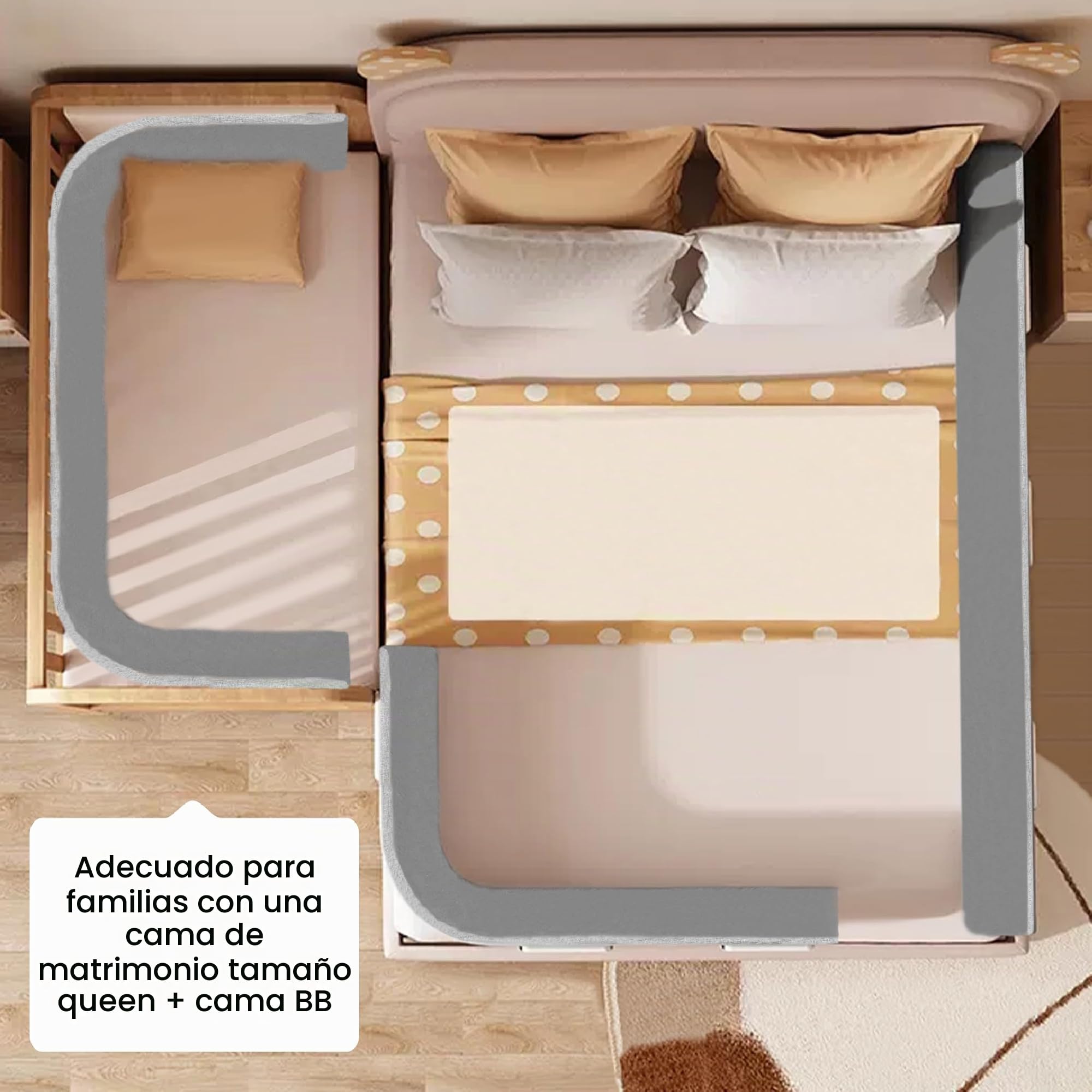 Barrera de seguridad para cama, protector de bordes de cama, altura regulable, barandilla de seguridad (180 cm, color gris lino)