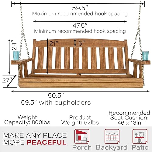 Miniatura 5 de Amish Casual Heavy Duty 800 libras Mission - Columpio para porche tratado de 4 pies con portavasos color cedro