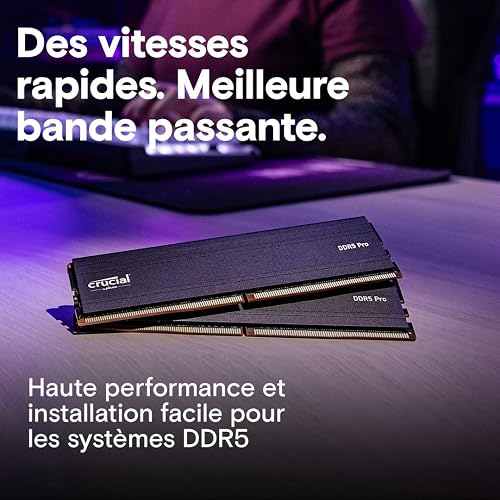 Crucial Pro RAM DDR5 64Go Kit (2x32Go) 5600MHz, Intel XMP 3.0 / AMD Expo, PC Mémoire - CP2K32G56C46U5 - 6