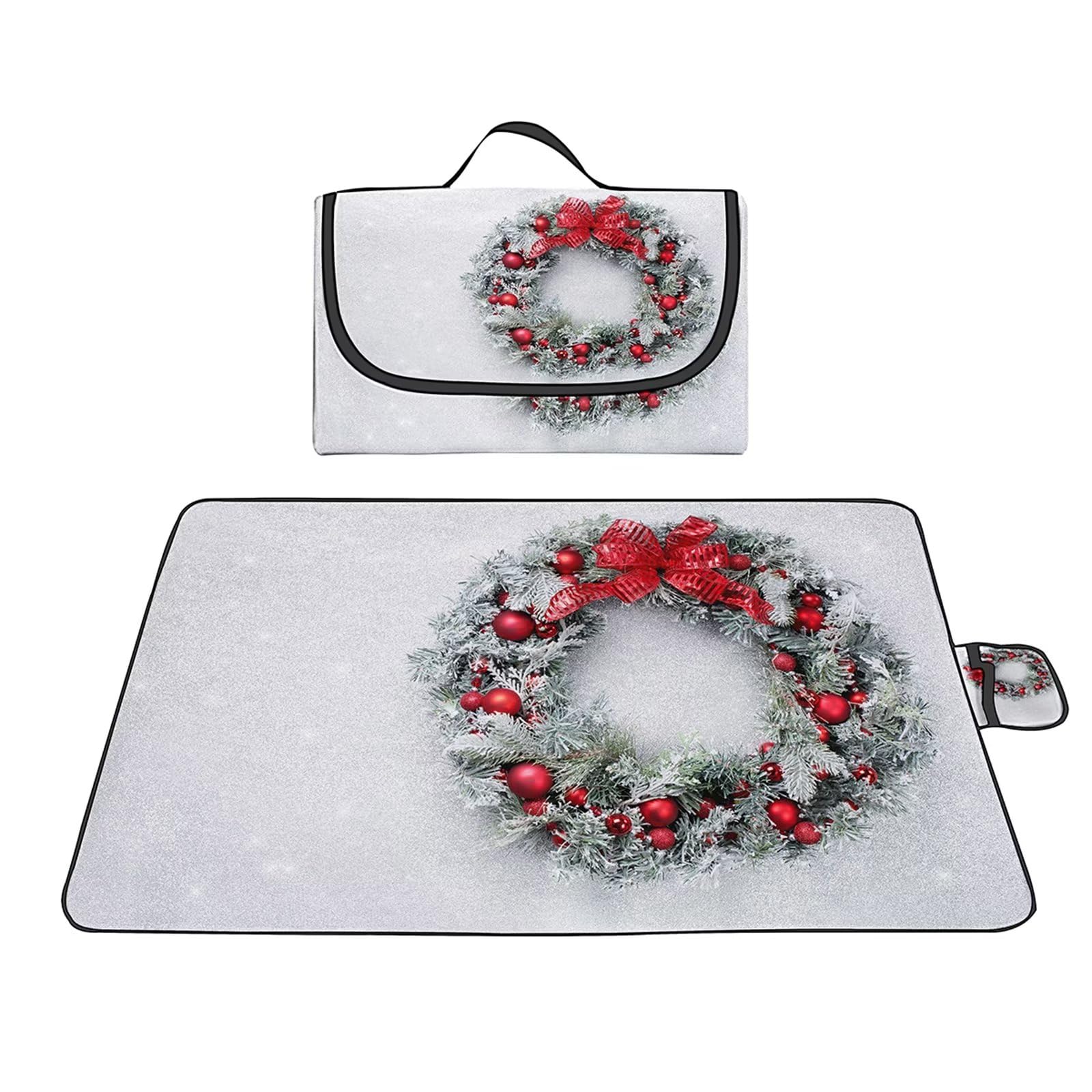 Couverture Pique-nique Imperméable 200x200cm,Couverture Plage Extérieure XXL Tapis de Plage,Couronne de Noël Camping Couverture étanche Pique-nique avec Poignée pour Camping Randonnée Parc Plage