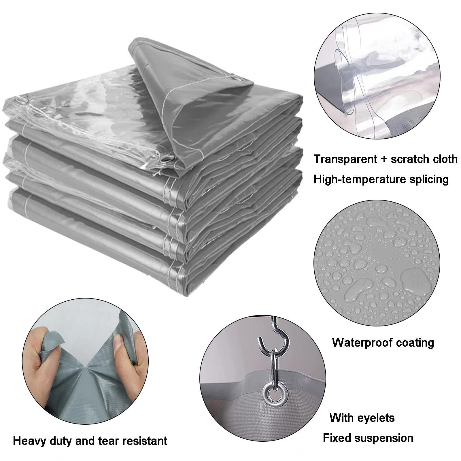 Outdoor Clear Curtain, PVC Heavy Duty Waterproof Side Panels, 100% Waterproof & Uv Resistant, Weatherproof Plastic Tarpaulin, Outdoor Garden, Gazebo Partition Curtains,WxH-1.8x2.2m/5.9x7.2ft