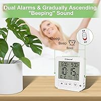 Vista 6 de Geevon Reloj despertador atómico de viaje con retroiluminación automática/8s, 2 ajustes de alarma, detección de temperatura, aumento de sonidos