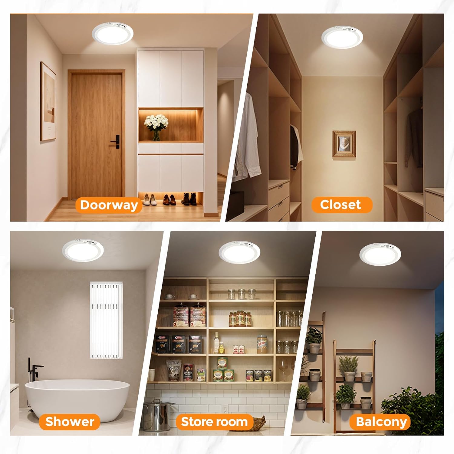 Wireless Motion Sensor Ceiling Light, 7.1” Magnetic Mount Rechargeable Round Led Lights with Remote Control, Pir Human Motion Activated, 3 Color White & Dimmable Brightness for Bedroom, Pantry
