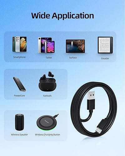 Miniatura 5 de Cable de alimentación micro USB de 5 pies para Anker PowerCore 5000 10000 20100 13000 26800 Mini 3350 Fusion II 15000 Redux 20000 Slim 10000 Astro