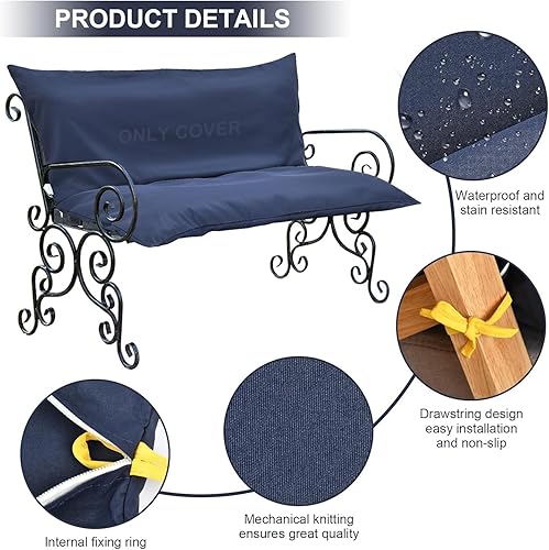 Miniatura 4 de Funda de cojín de repuesto para columpio de tres asientos, antideslizante, con diseño de cuerda de amarre para muebles de exterior, cremallera fácil