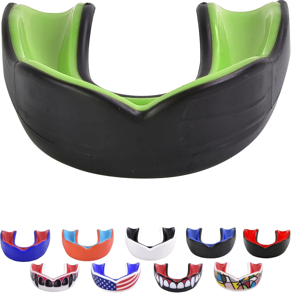ORAL MART Pro Protector Bucal para Deportes (Adulto) - Fútbol, ​​MMA, Boxeo, BJJ | Bandera de EE. UU., colmillos, más de 15 colores para elegir: protector bucal para fútbol, ​​boxeo, kárate, artes marciales, rugby, MMA, hockey, BJJ