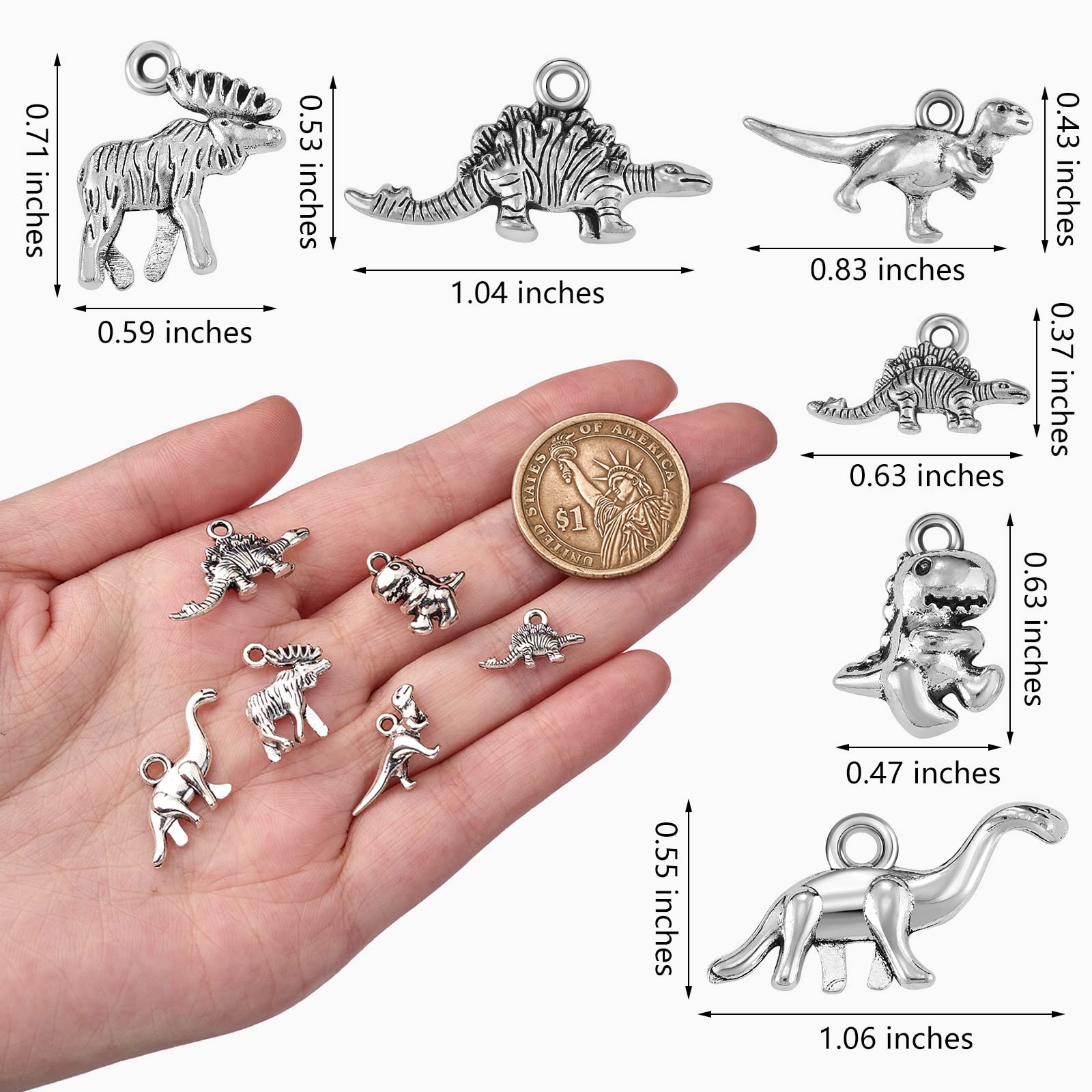 COGCHARGER 120 Pieces Dinosaur Charm Pendant Antique Alloy Dinosaur Charm Tibetan Style Alloy Pendants for Jewelry Handmade Making - Image 2