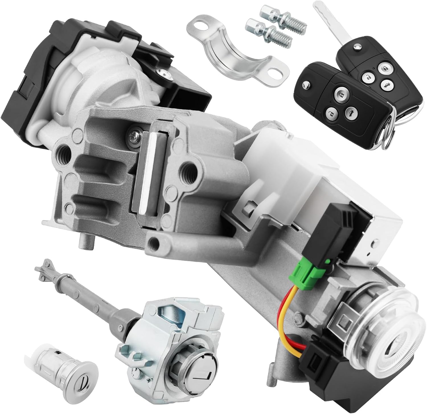 Ignition Switch Lock Cylinder, Compatible with 2012-2014 Honda Civic 1.8/2.4L, Assembly w/Remote Key (ID46 Chip 433MHZ Freq), Left Door/Fuel Cap Lock, Replaces# 72185-TR0-A01