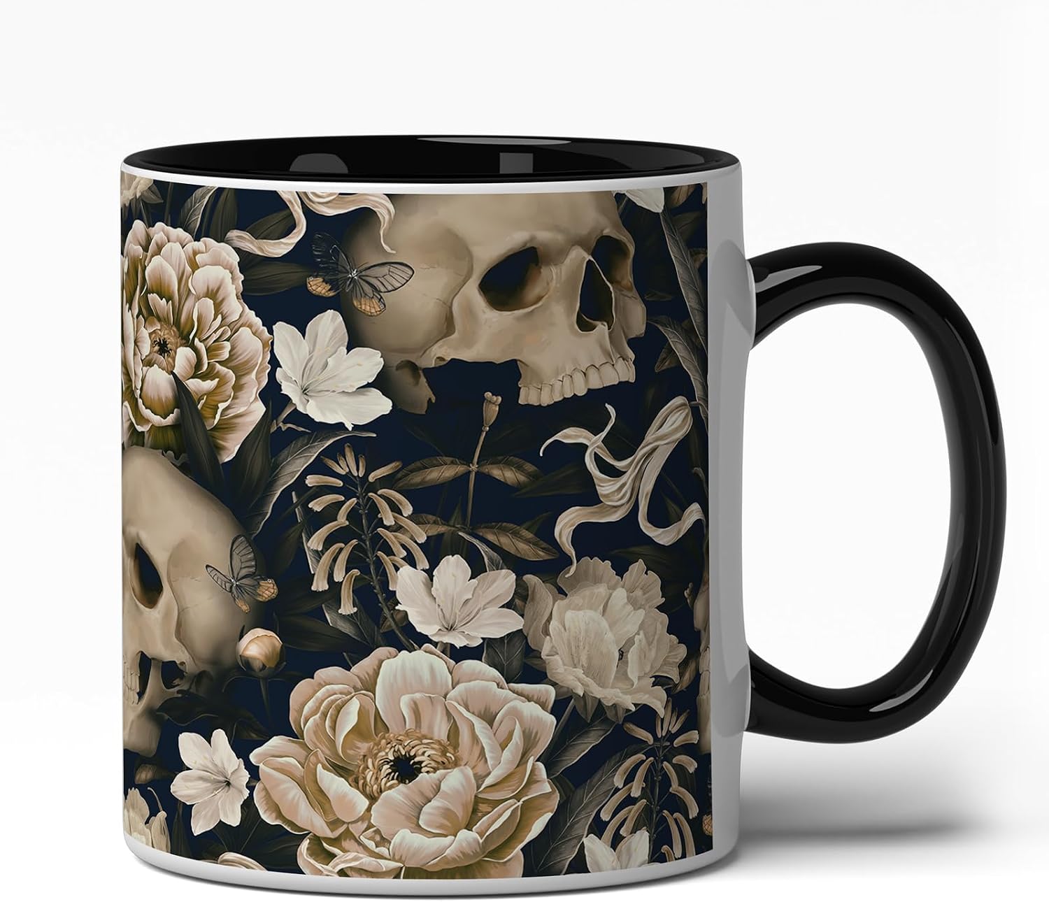 GotPrint Dark Skull Halloween Theme Pumpkin Mugs, Halloween Ghost Mug, Ceramic Coffee Cup, Spooky Season Halloween Gifts for Women, Men, Kids, Birthday, Thanksgiving, Black Trim, 15oz