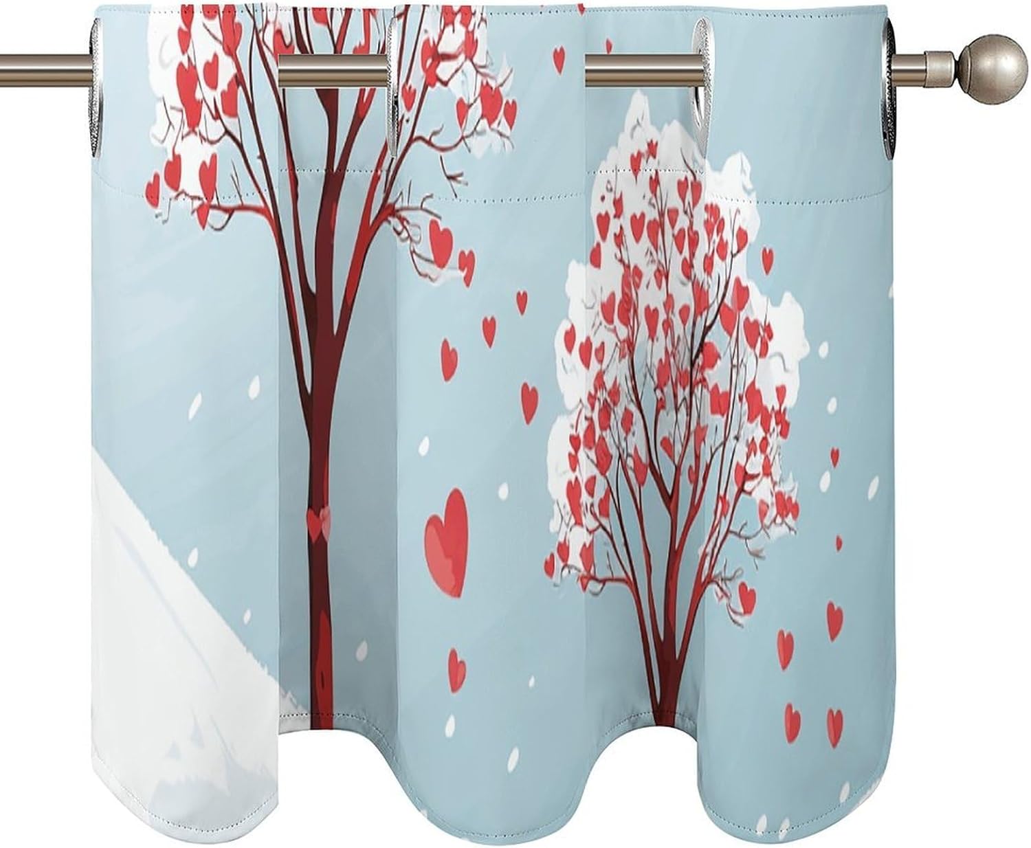 Heart Shaped Leaf Tree Valance for Windows, 2 Pack Kitchen Curtains Modern Home Decor, Soft Blackout Window Curtains for Living Room & Bedroom, 18 X 52 Inch