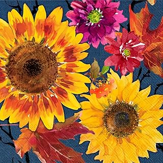 Boston International IHR Floral Fall Autumn Thanksgiving 3-Ply Paper Napkins, 20-Count Cocktail Size, Fall Flowers