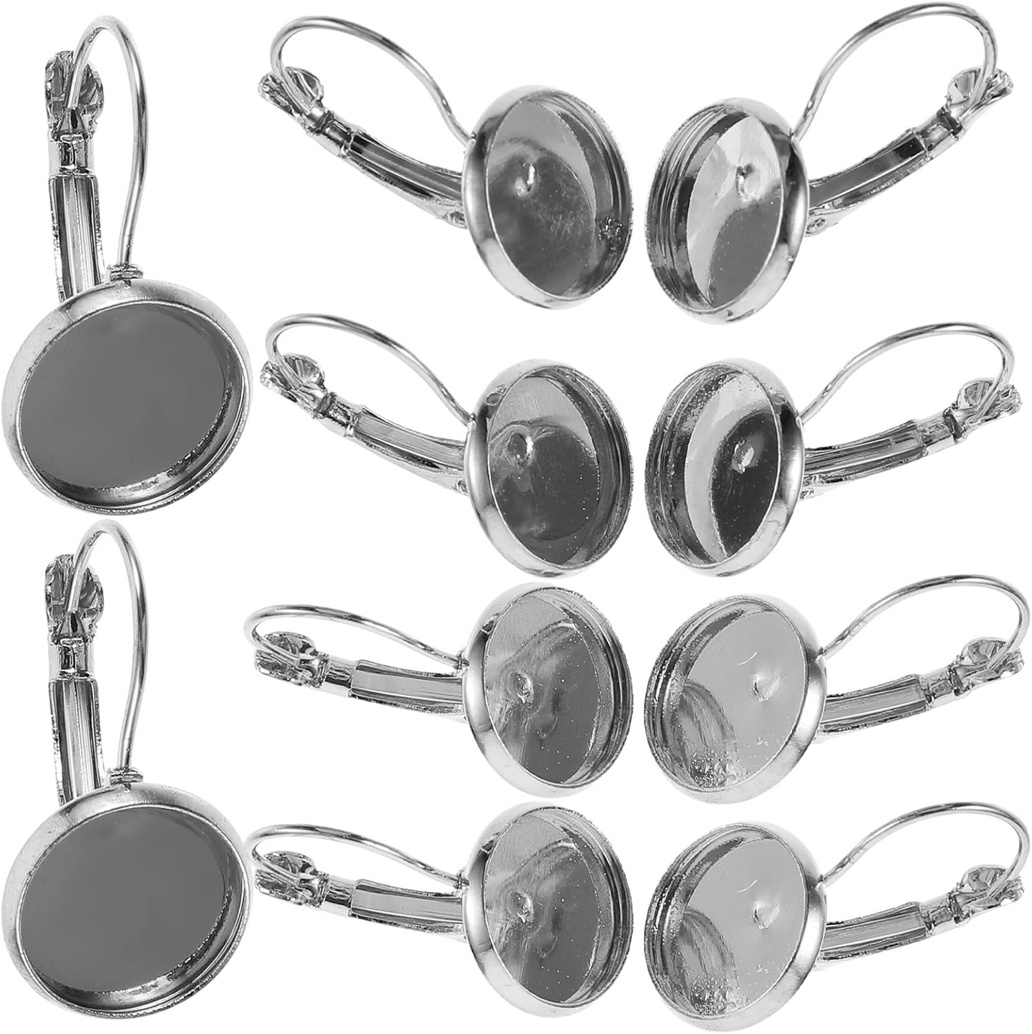 20pcs Silver Iron Ear Bezel Tray with Earring Hooks for DIY Making