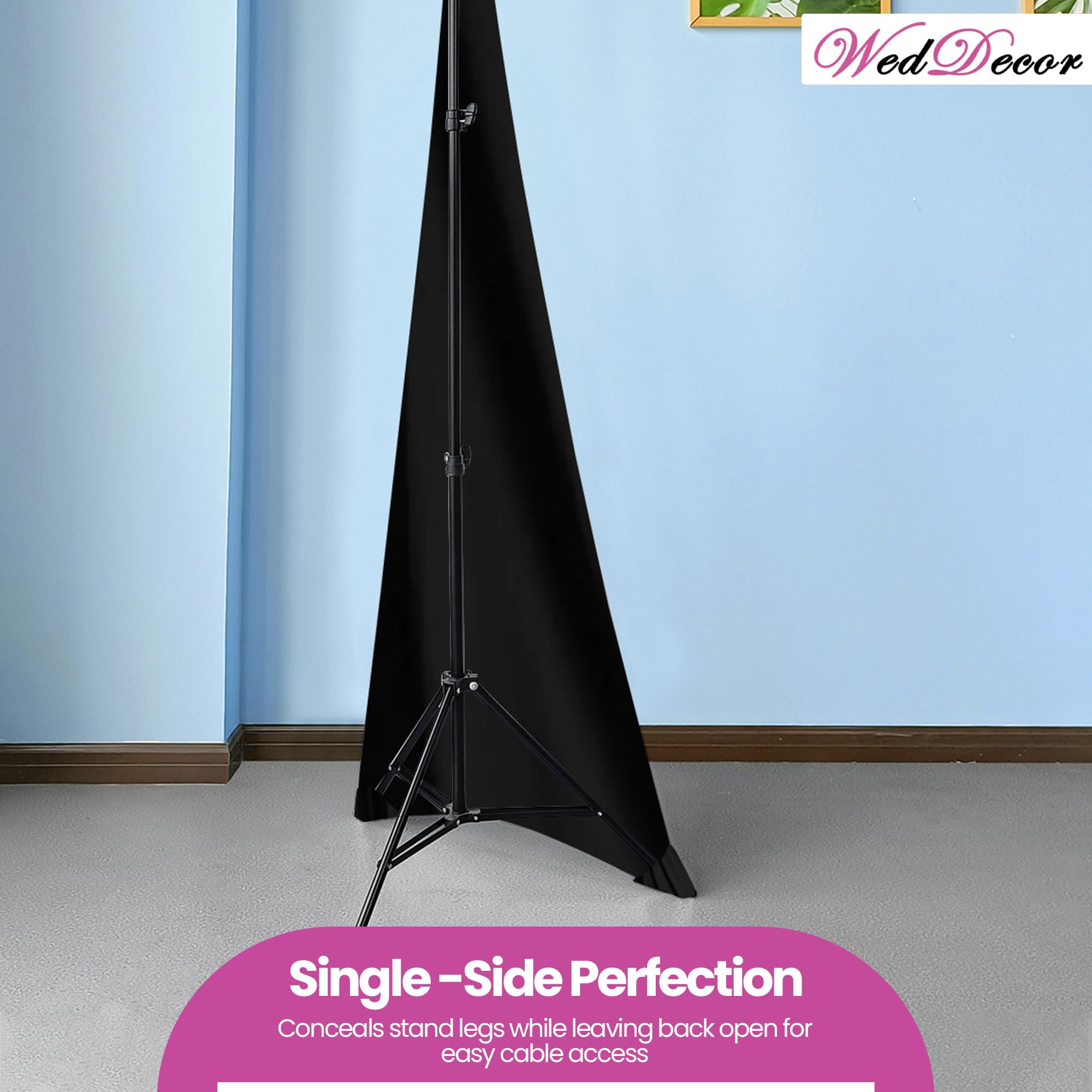 WedDecor Cubierta de soporte para altavoz de DJ con trípode elástico de una sola cara para bodas, banquetes, cumpleaños, recepción, fiestas, eventos especiales, lavable, 10 unidades