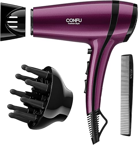 CONFU - Secador de pelo de 1875 W de secado rápido iónico de bajo ruido con 2 velocidades 3 de ajuste de calor frío, boquilla difusora, bolsa de