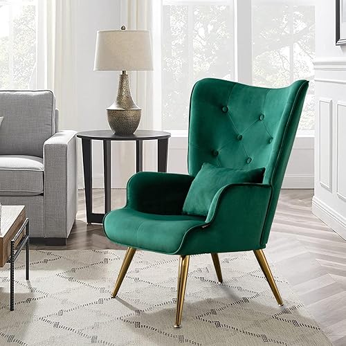 Miniatura 3 de Silla de terciopelo con reposabrazos decorativa, moderna con almohada para sala de estar, dormitorio, recepción, botones acolchados, acabado dorado,