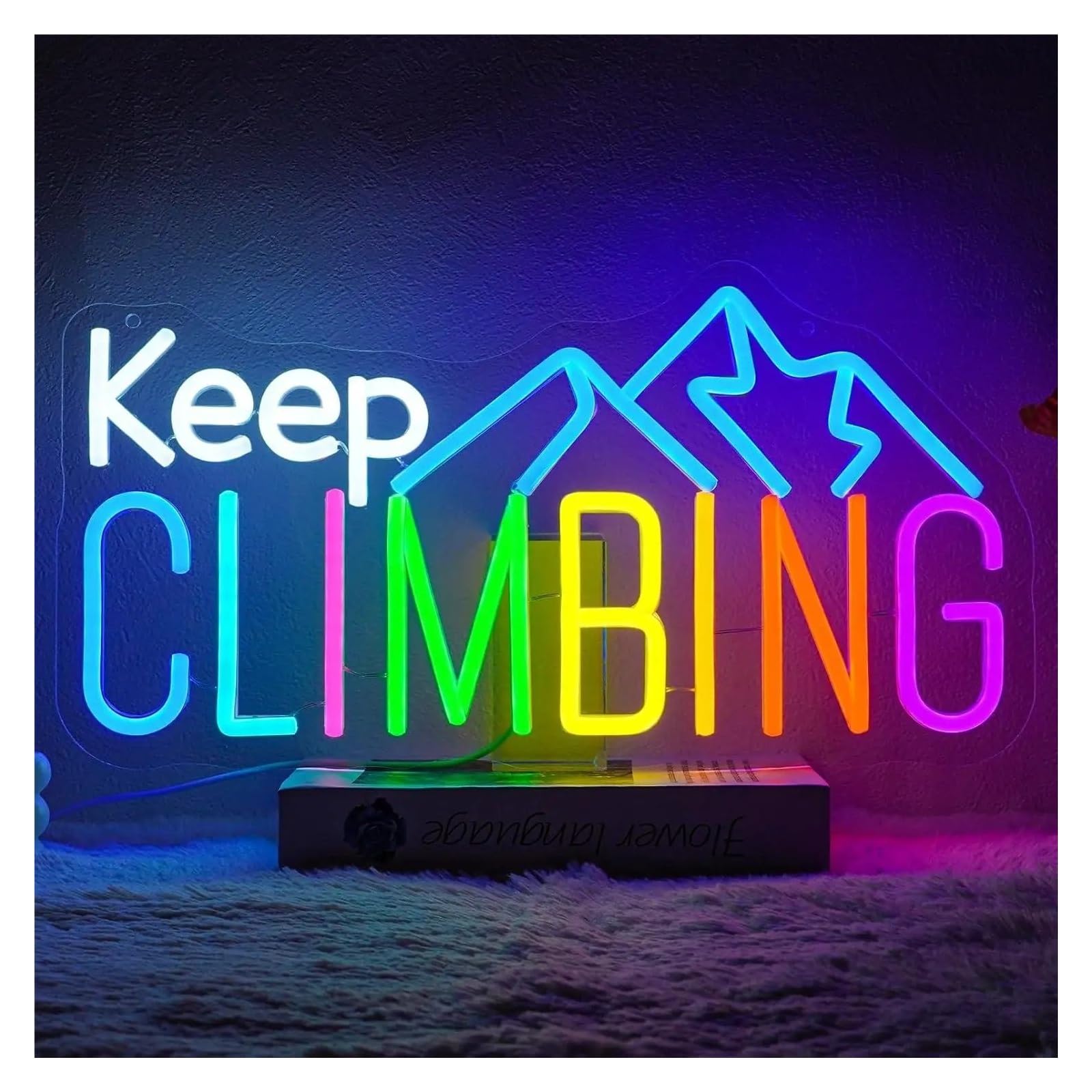 XENITE Hanging Art Neon Signs Keep Climbing Neon Sign USB Dimmable Lights for Gym Bedroom Office Party Man Cave Gamer Room Decor 42x21.9cm