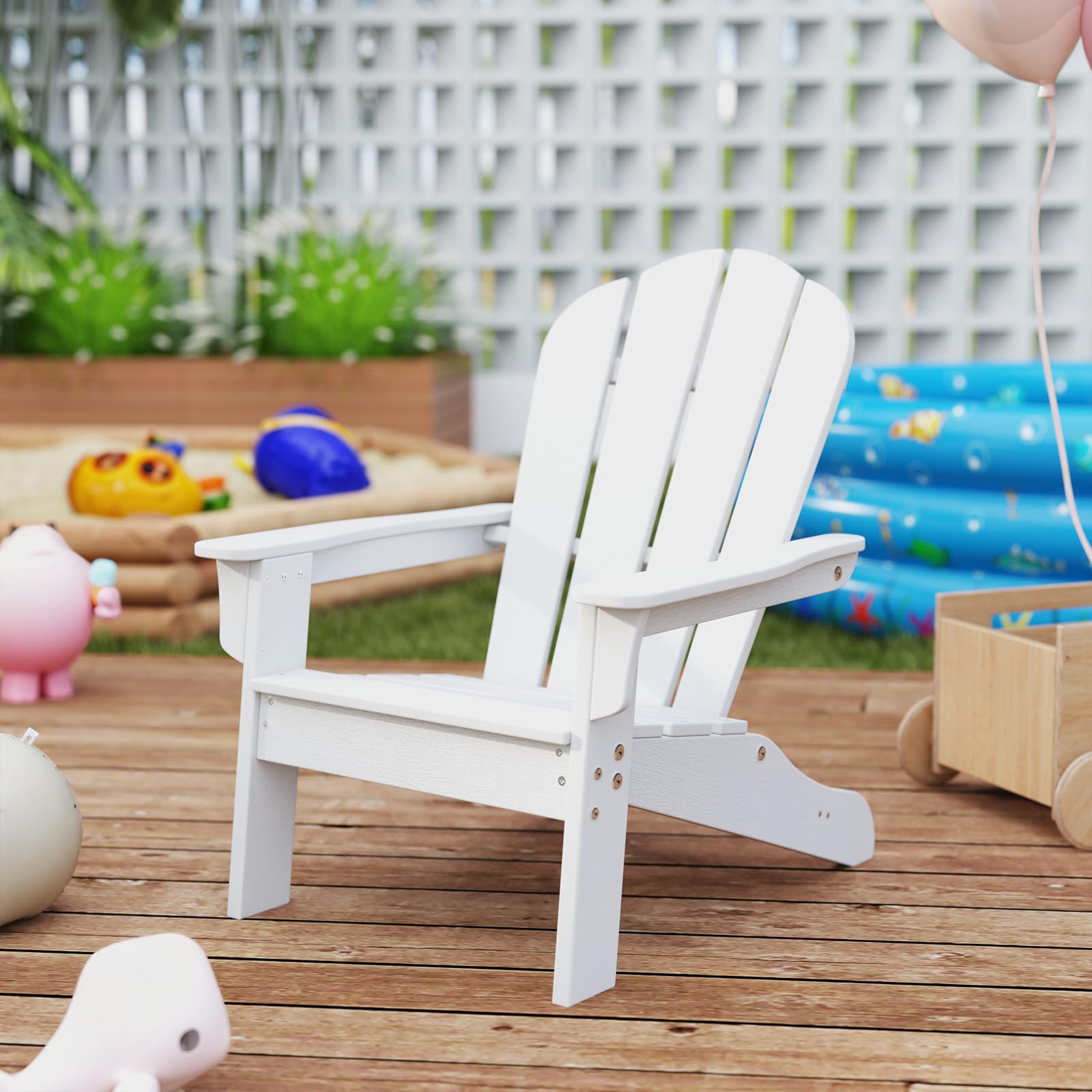 COSTWAY Silla Adirondack para Niños, Silla para Jardín HDPE Resistente a Todo Clima con Diseño Ergonómico, Mobiliario para Patio Exterior para Niños de 3 a 8 Años (Blanco)
