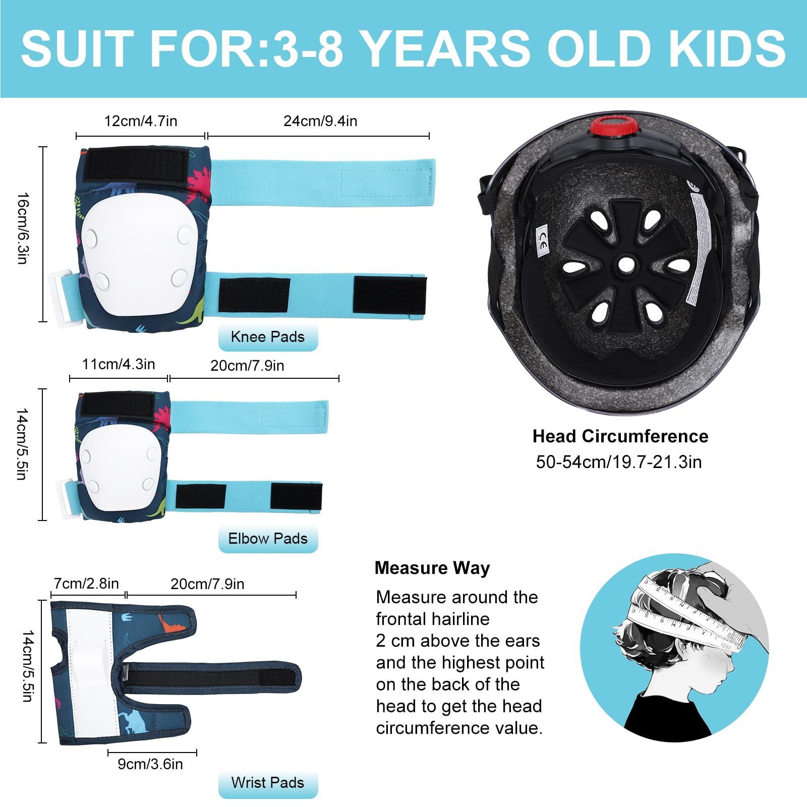 Casco da Bici per Bambini per Bambini di Età Ccompresa tra i 3 e gli 8 anni,Set di Protezioni Sportive Leggere con Ginocchiere, Gomitiere e Polsiere per lo Skateboarding/la Bicicletta/lo Scooter