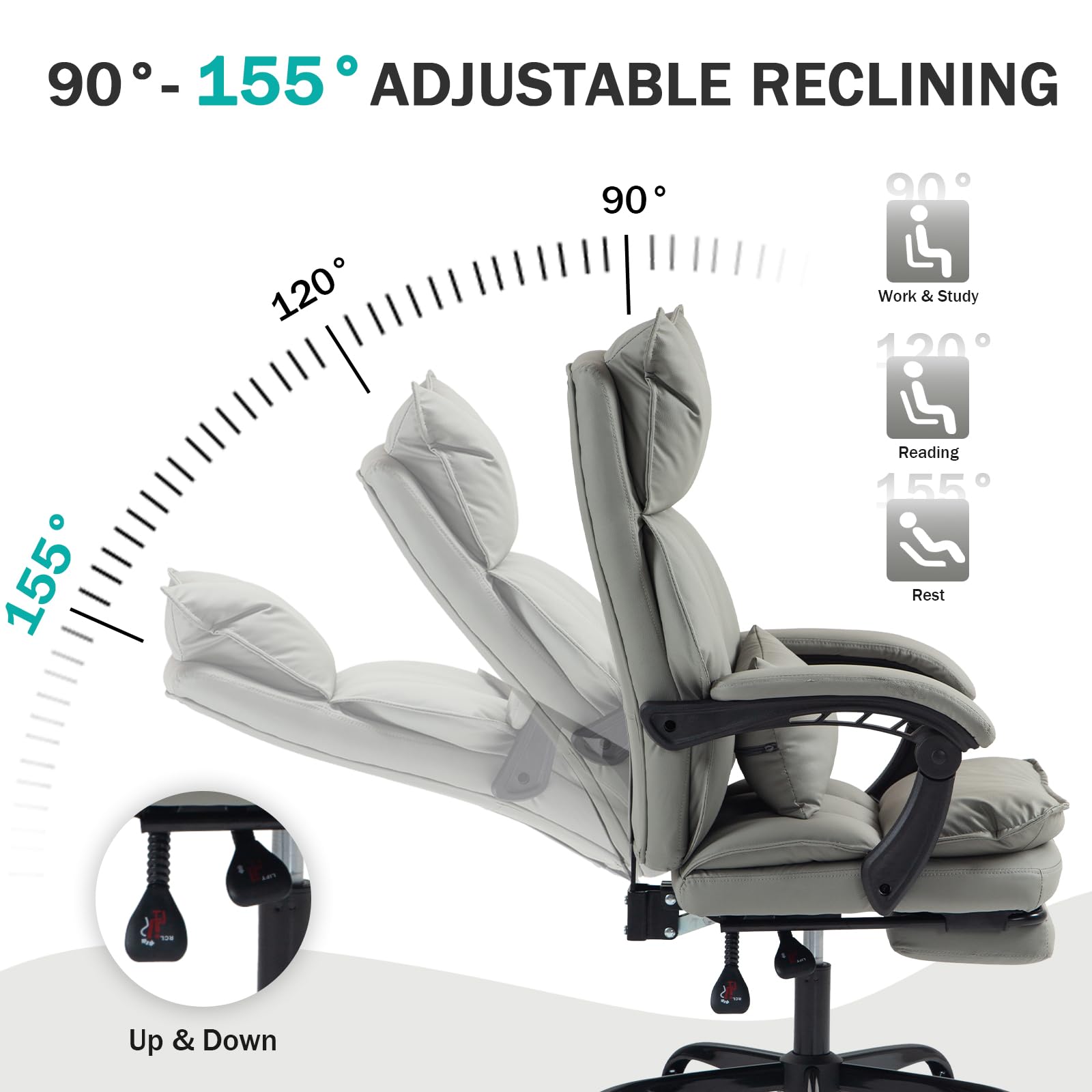 Home Office Desk Chairs Executive Office Chair 155 Reclining Office Chair with Footrest Leather High Back Comfy Computer — view 3