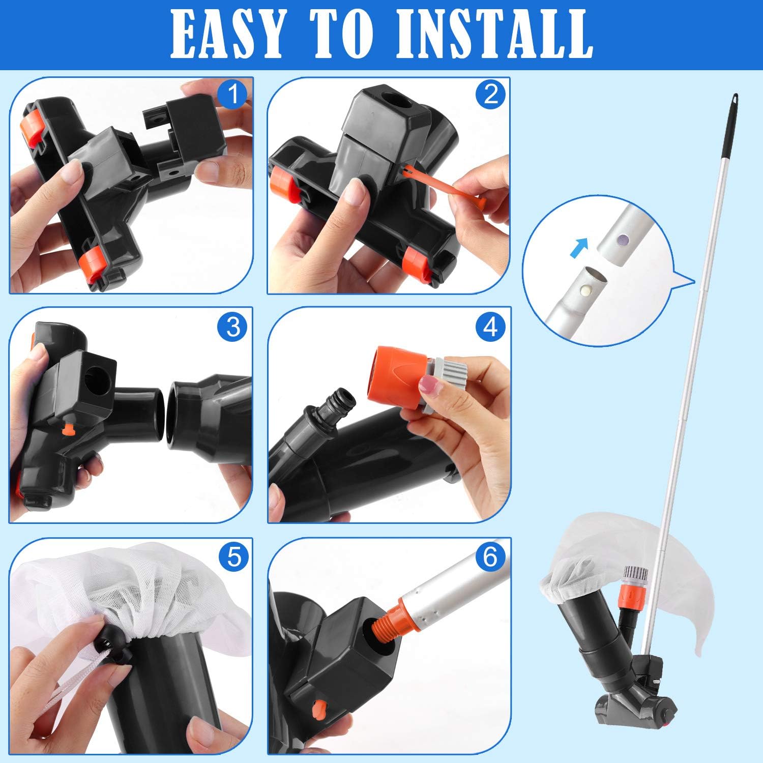 Becoyou Pool Cleaning kit, Vacuum Cleaner for Above Ground Pool Vacuum Accessories with 5 Section Pole for Above Ground Pool Spas Ponds