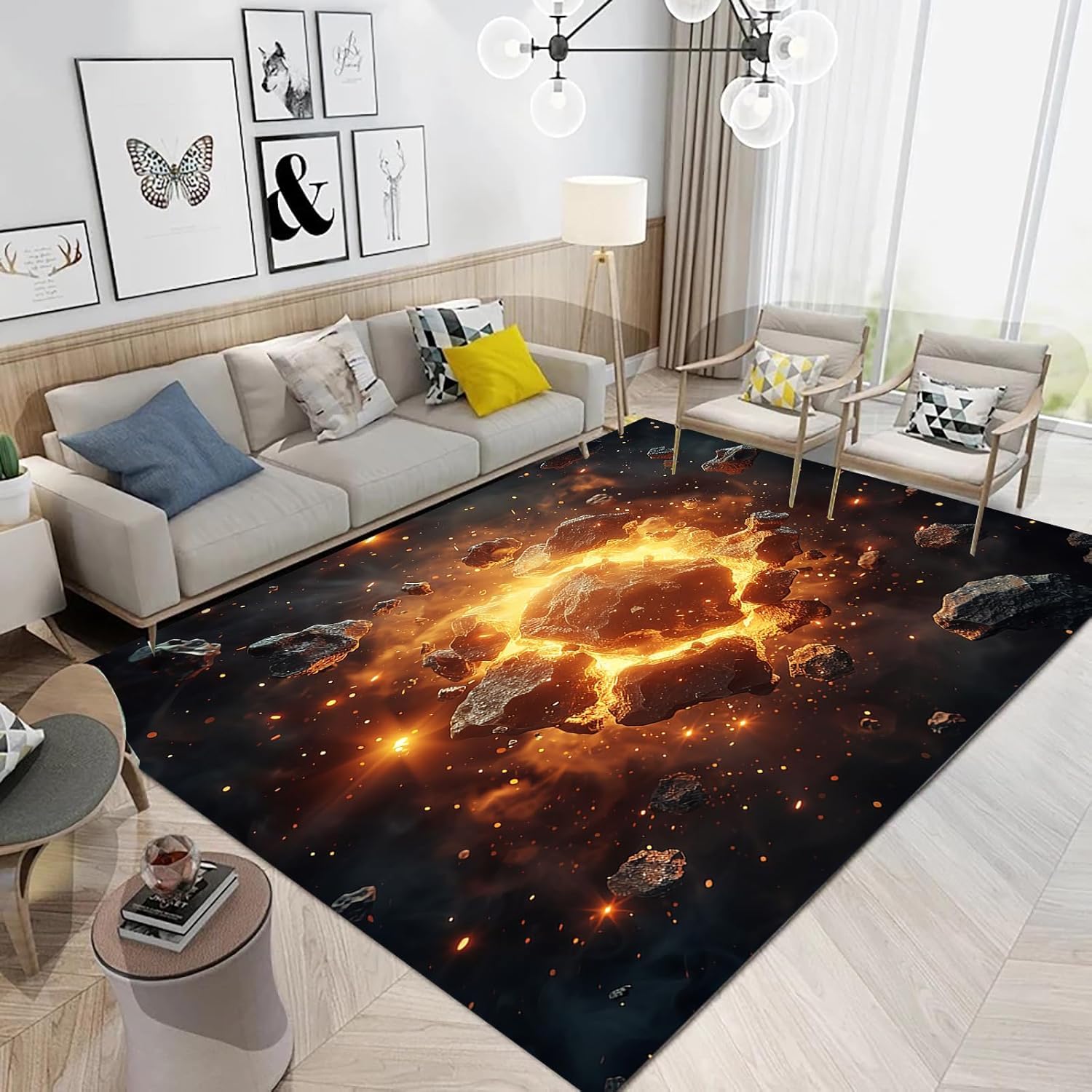 Tapis 3D imprimé texture abstraite de roche de flamme tapis salon anti-slip 120x160cm