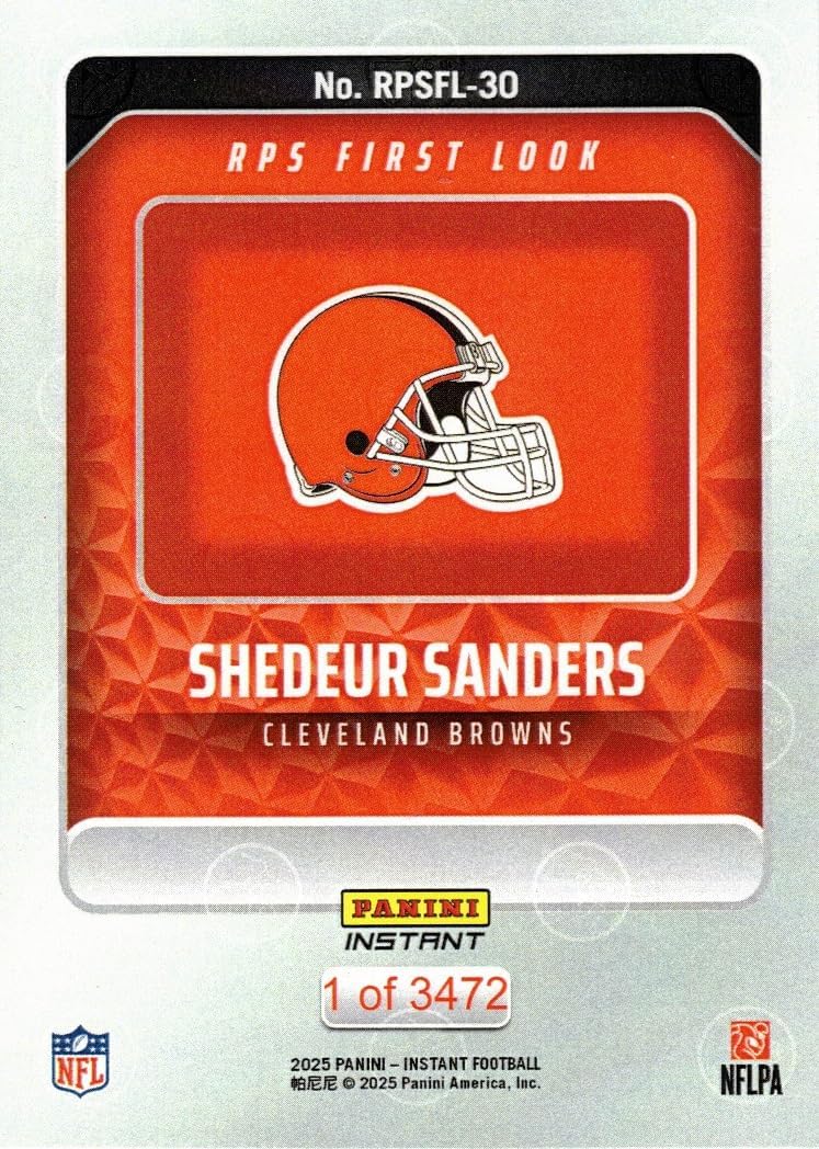 2025 Panini Instant First Look Football #RPSFL-30 Shedeur Sanders Rookie Card Browns - Only 3,472 made!