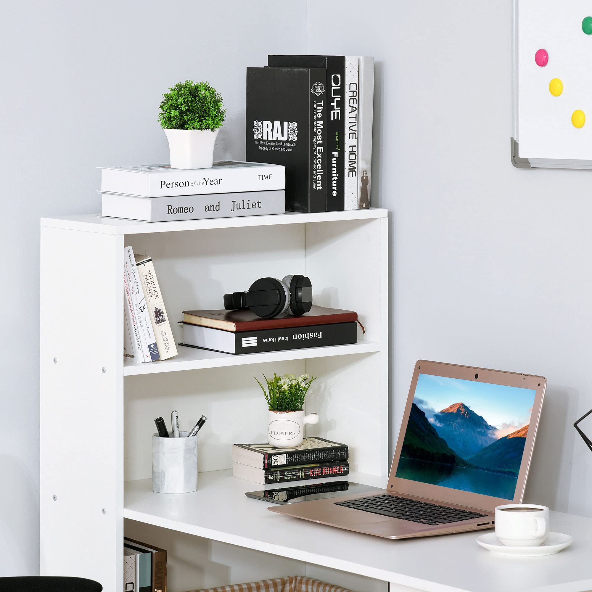 HOMCOM Bureau Informatique Bureau avec Rangement 120 x 55 x 120 cm Blanc | 6 Compartiments Ouverts, Table d'Ordinateur pour Chambre, Studio