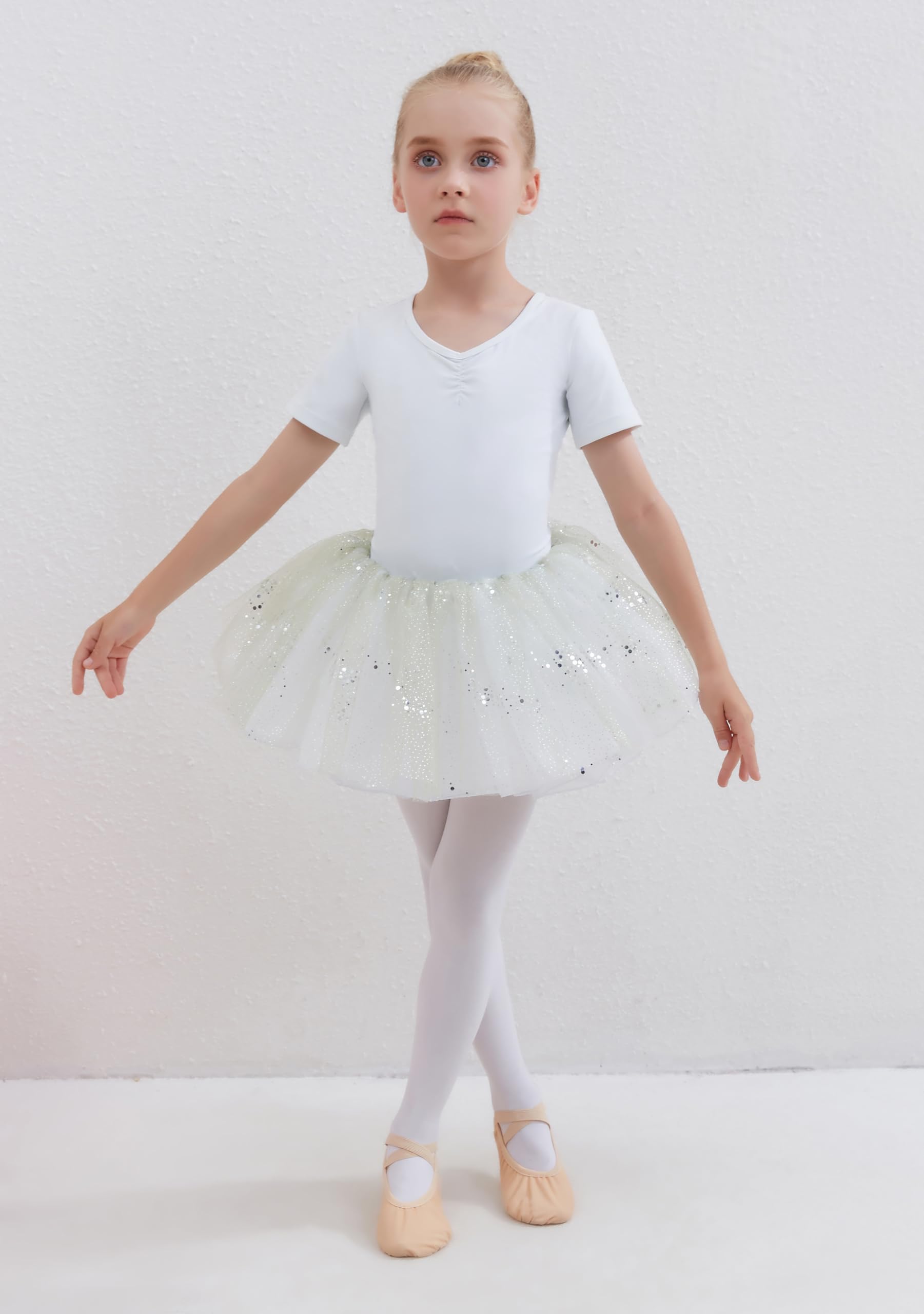 Ragazza Vestiti da Balletto Body Danza Tutu Body Balletto Leotard Morbido Cotone Manica Corta Ginnastica Leotards con Rimovibile Gonna Tutu per Ballo