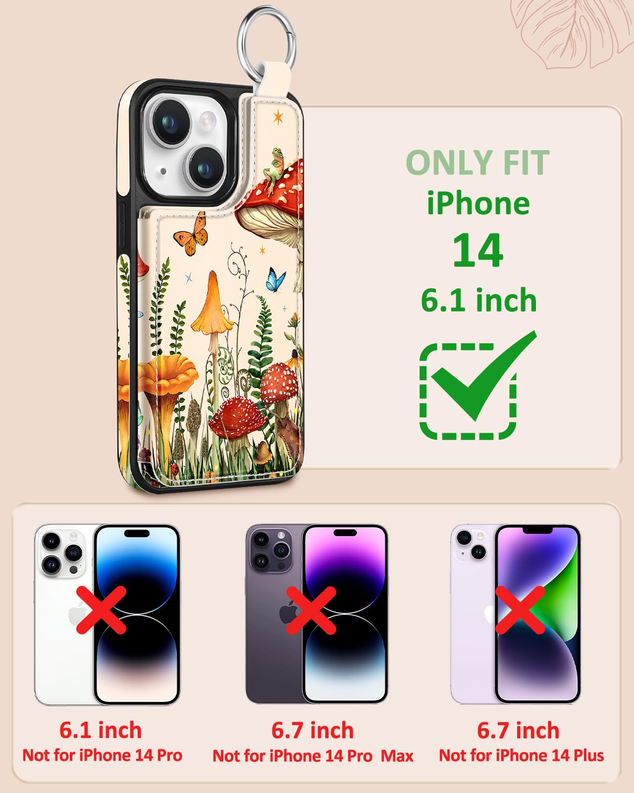 Shorogyt for iPhone 14 Wallet Case with Card Holder, Designer Mushroom Frog Pattern Kickstand Magnetic Clasp Back Flip Folio Leather Phone Cases for iPhone 14 for Women Men Girls