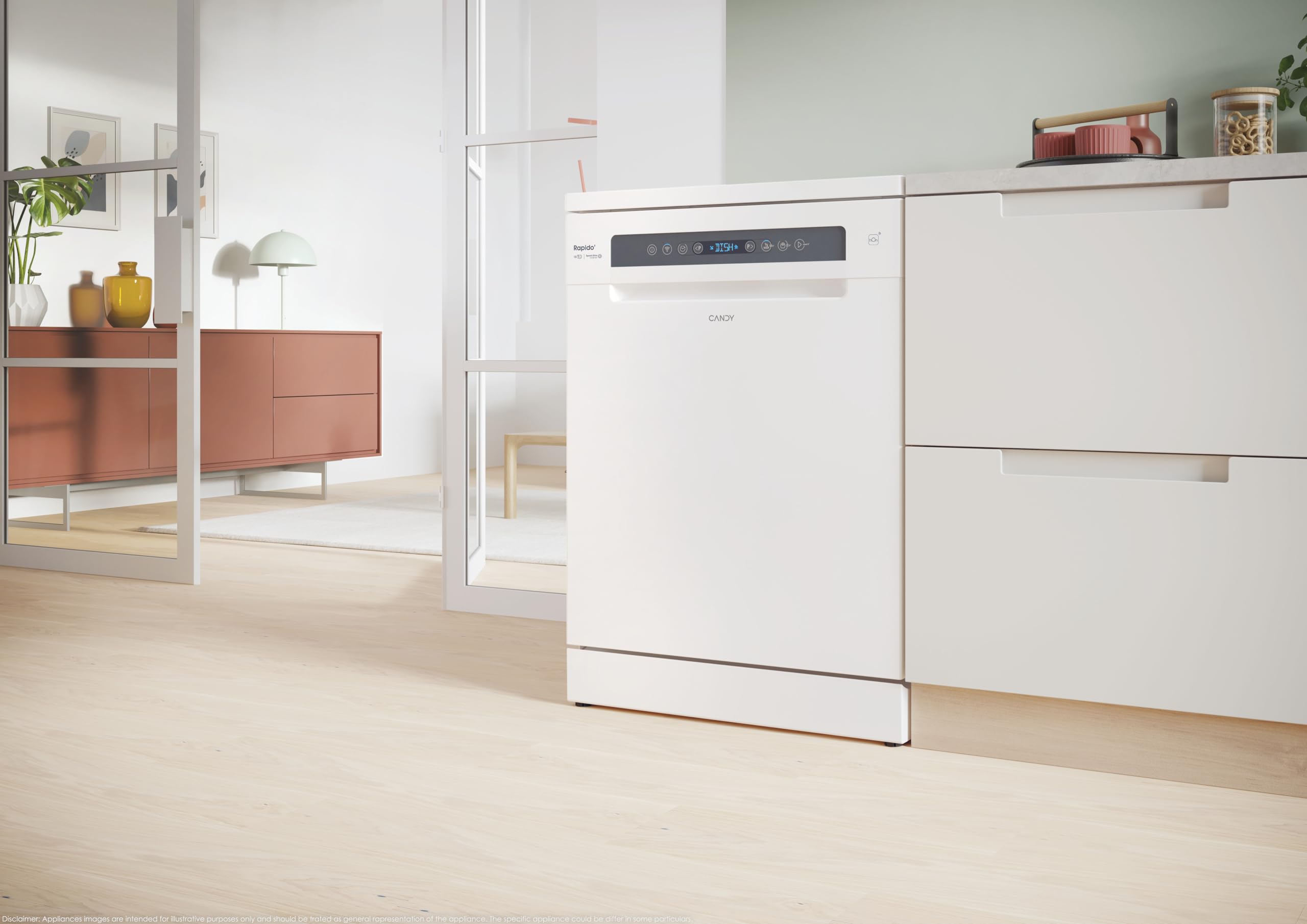 Candy Rapidò CF 5C7F1W, Lavastoviglie 60 CM, 15 Servizi, Digitale, WIFI, 8 Programmi, Motore Inverter, Inizio Differito 1-23H, Indicatore Sale e Lucidante, Terzo Vassoio, 47DB, Bianco
