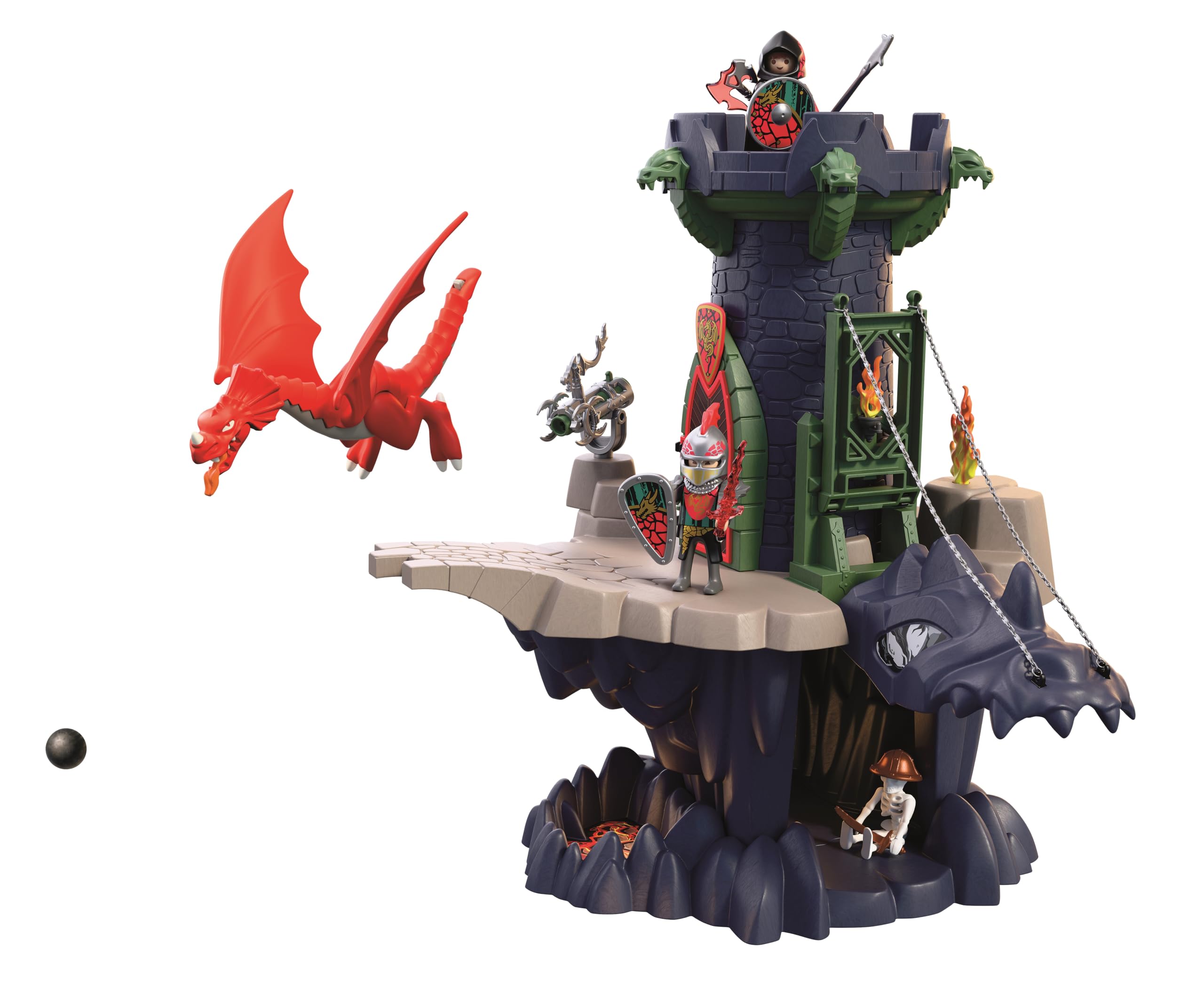 PLAYMOBIL | Knights | Wieża rycerzy smoków | wieża ze smokiem, mostem zwodzonym i jaskinia głowa smoka | zamek rycerski, zabawka dla dzieci od 4 lat | 72113