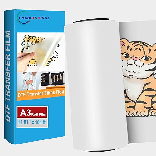 Carbcolords Rollo de película DTF de 164.0ft (11.81 x 164 pies), papel de transferencia de calor PET transparente brillante para camisetas de tela