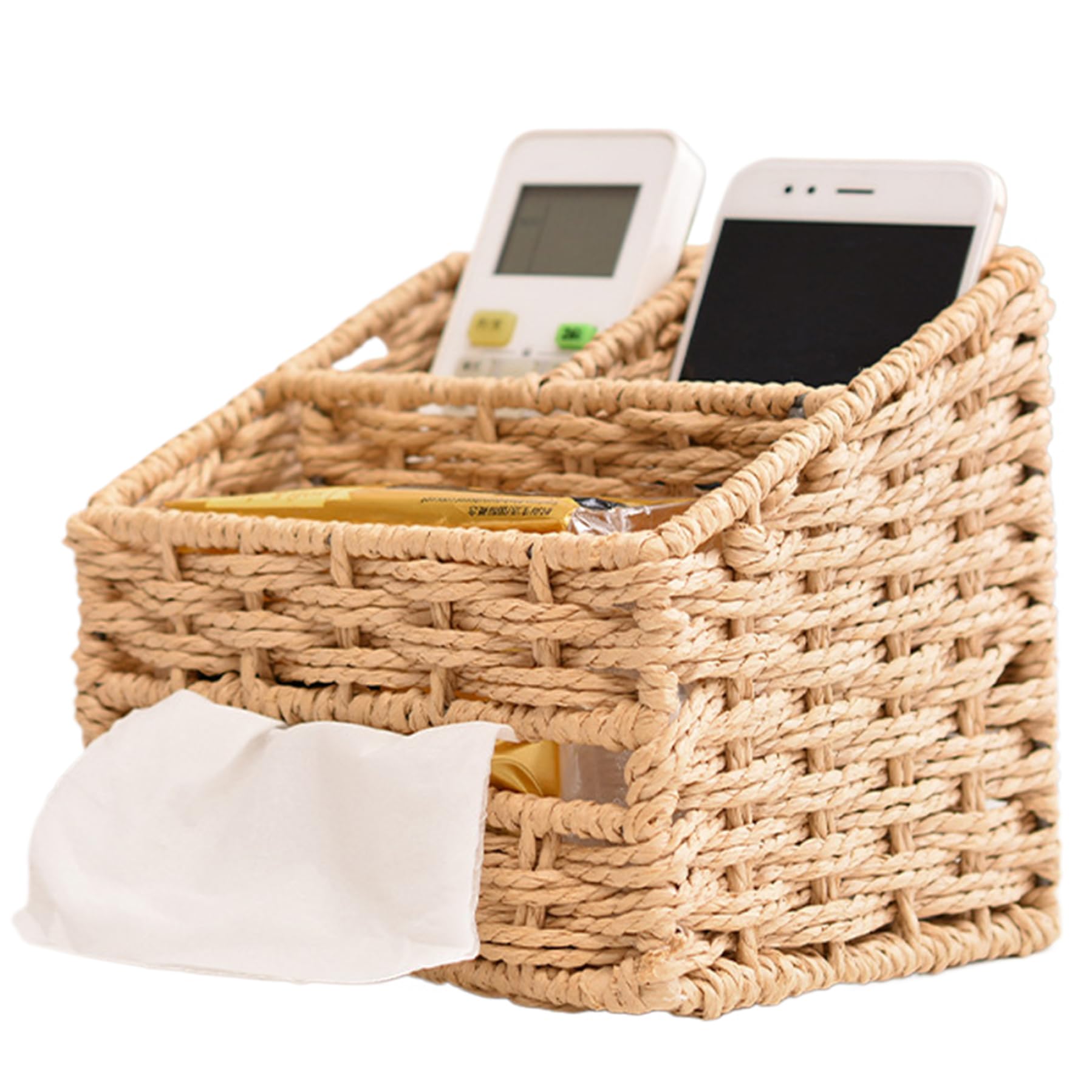 Panier de rangement en osier à compartiments et couvercle distributeur de mouchoirs chic