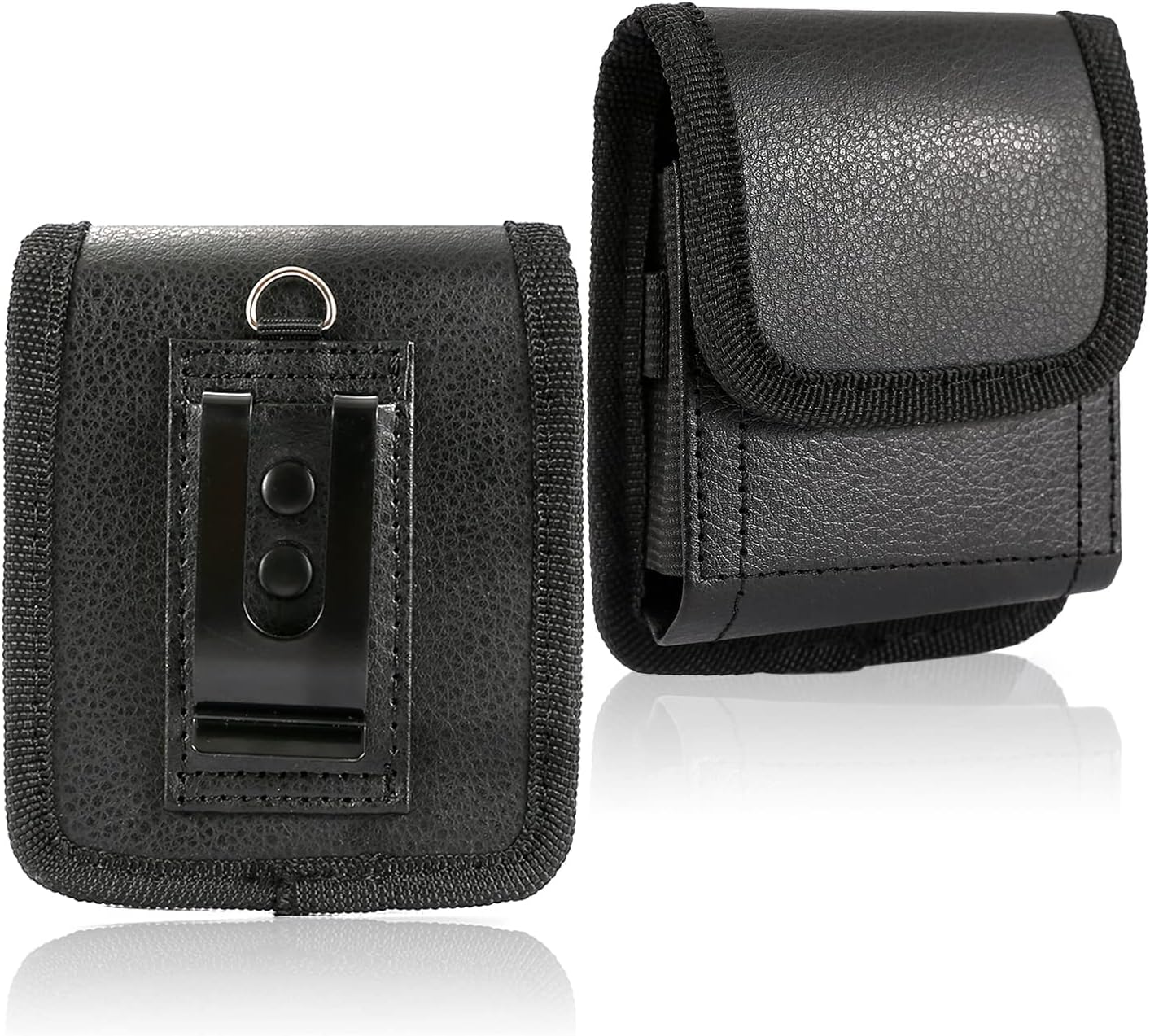 Belt Pouch for Galaxy Z Flip Phone Black Vegan Leather Vertical Pouch Mobile Phone Holsters with