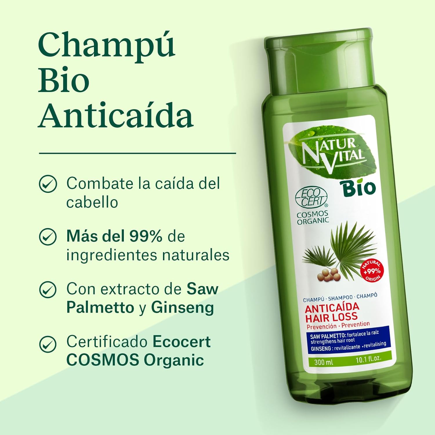 NaturVital Hair S.O.S. Bio Ecocert Natural, Plant-based Prevention Shampoo with Saw Palmetto