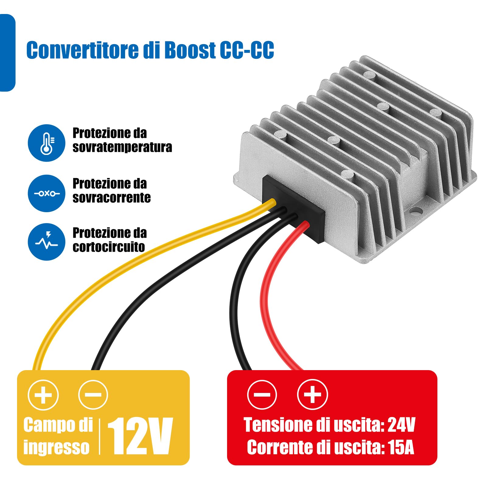 Step up 12 V a 24 V 15 A 360 W Boost Volt 12 V a 24 V 15 A dc dc converter Trasformatore Alimentatore Regolatore Limitatore Convertitore di tensione Raddrizzatore