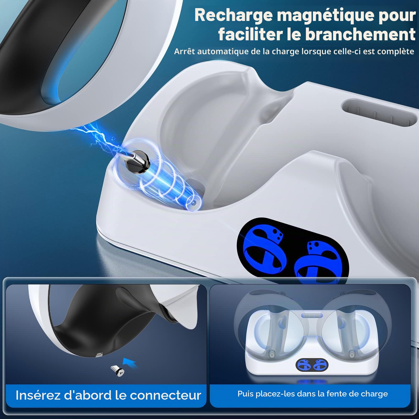 Tokluck Chargeur PSVR 2, Base de Chargeur Rapide 2H avec Support de PlayStation VR2, Station de Charge, Connecteur Magnétique et Câble de Type C, Accessoires