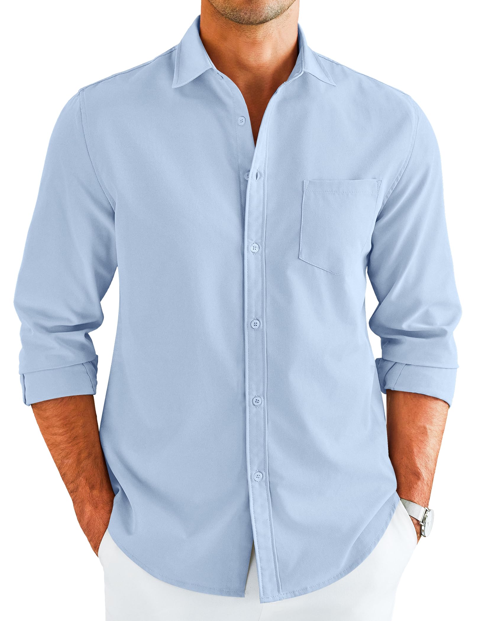 COOFANDY Men's Button Down Long Sleeve Shirt Casual Untucked Dress Shirt Regular Fit Wedding Shirts