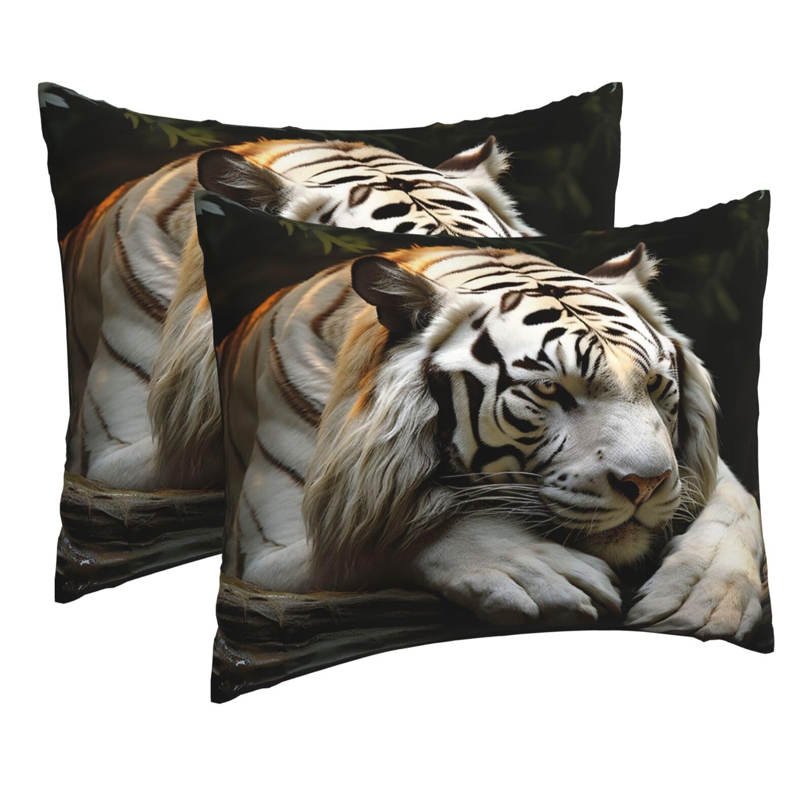 2 Pack Pillow Cases with Hidden Zipper, Soft Breathable Pillow Covers for Hair and Skin, Lying Tiger Pillowcases 16"x20" Bed Pillow Protectors Cover for Sleeping Gifts