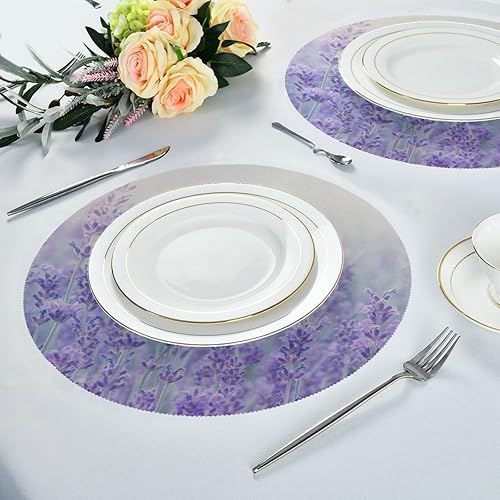 Miniatura 6 de Qilmy Juego de 4 manteles individuales redondos de poliéster, antideslizantes, lavables, resistentes al calor, para decoración de mesa de comedor y