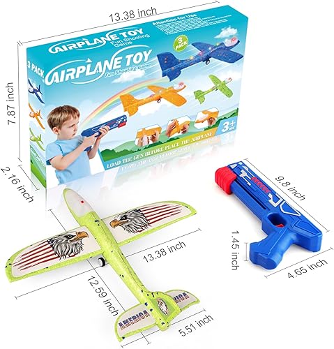 Miniatura 7 de Paquete de 3 lanzadores de aviones de juguete para niños, avión planeador de espuma LED de 12.6 pulgadas, 2 modos de vuelo, catapulta avión con