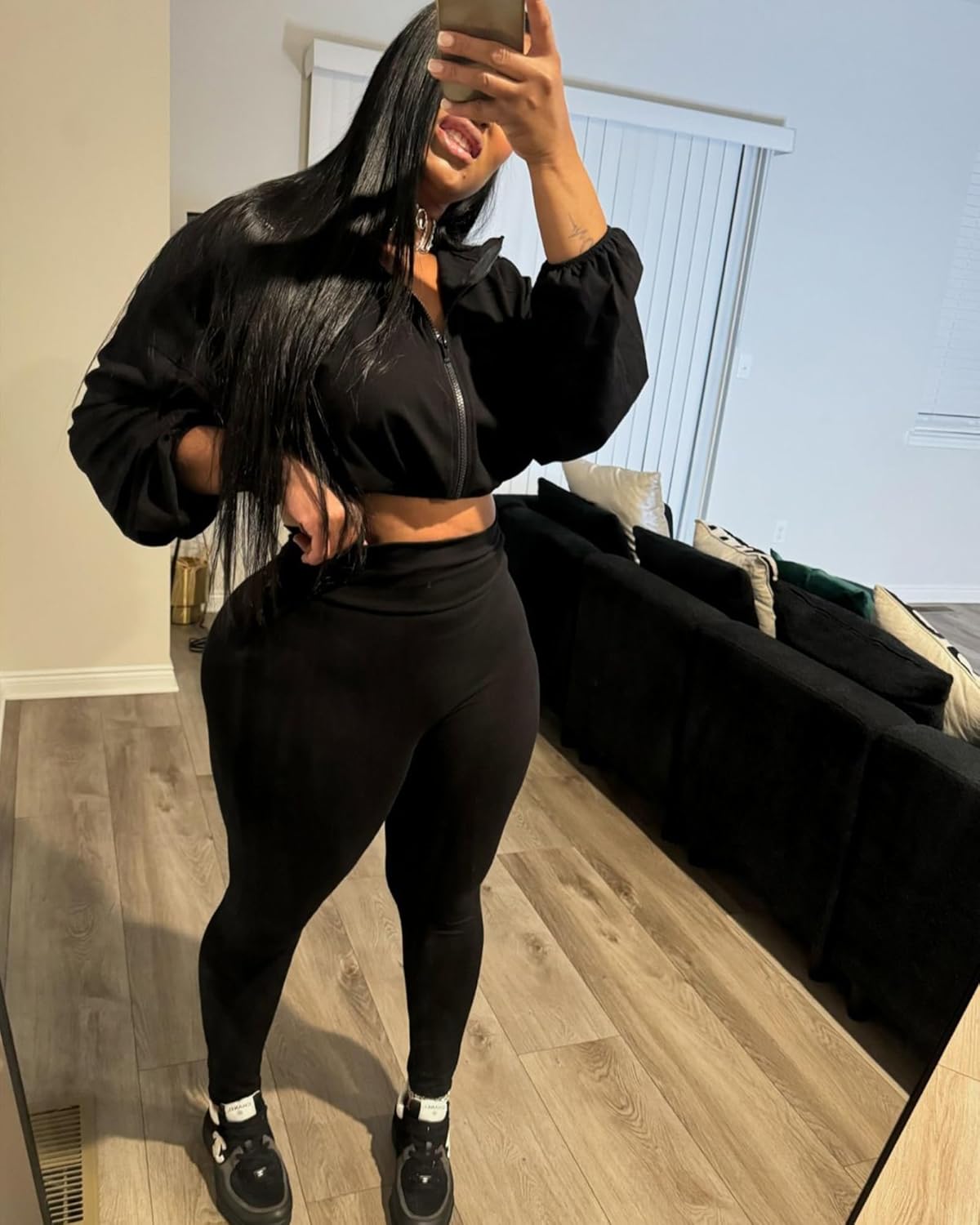 Two Piece Sets for Women Workout Set Crop Top Zipper Long Sleeve High Waist Casual Tracksuit Sweatsuits - Image 3