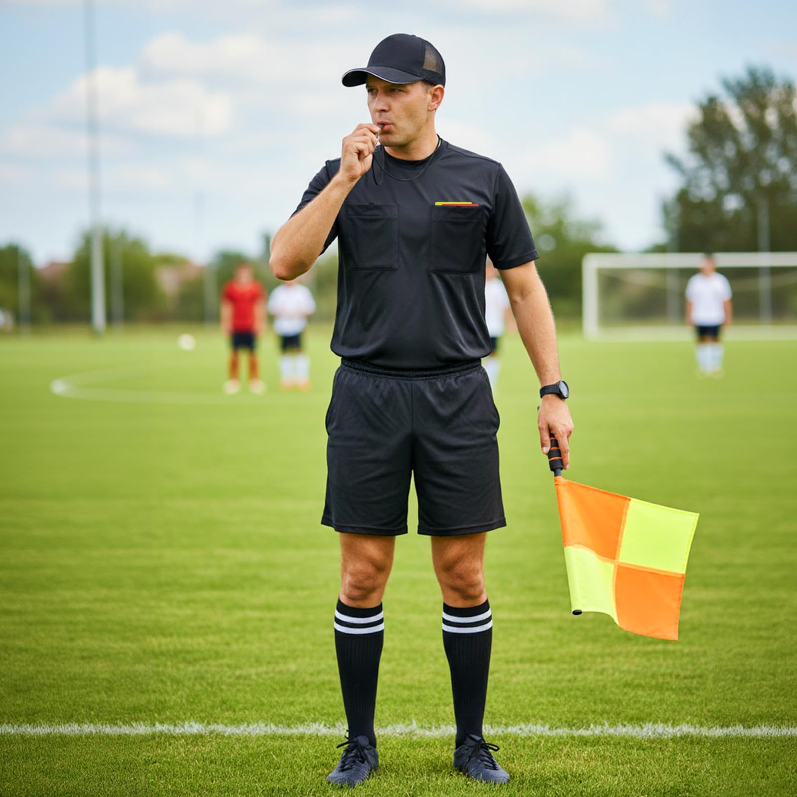 Kit Arbitro Calcio, Fischietto Arbitro Cartellini Rossi e Gialli con Fogli Portafogli Cappello per Giochi di Calcio, Sport Scolastici e Sport