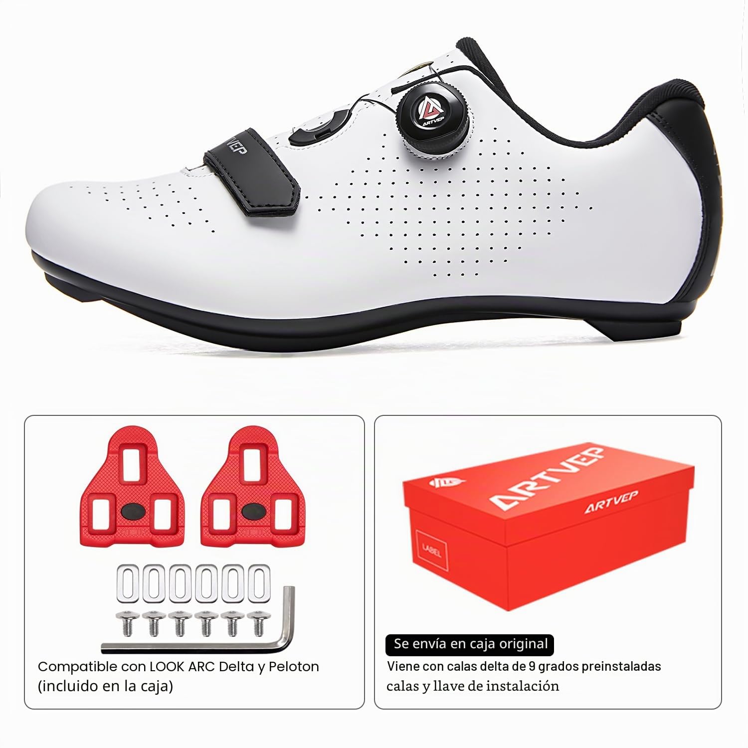 Mujer Zapatillas de Ciclismo para Hombre Zapatillas de Bicicleta de Carretera compatibles con Look SPD SPD-SL Delta Cleats Zapatillas de Bicicleta para Interiores Exteriores Blanca EU 42