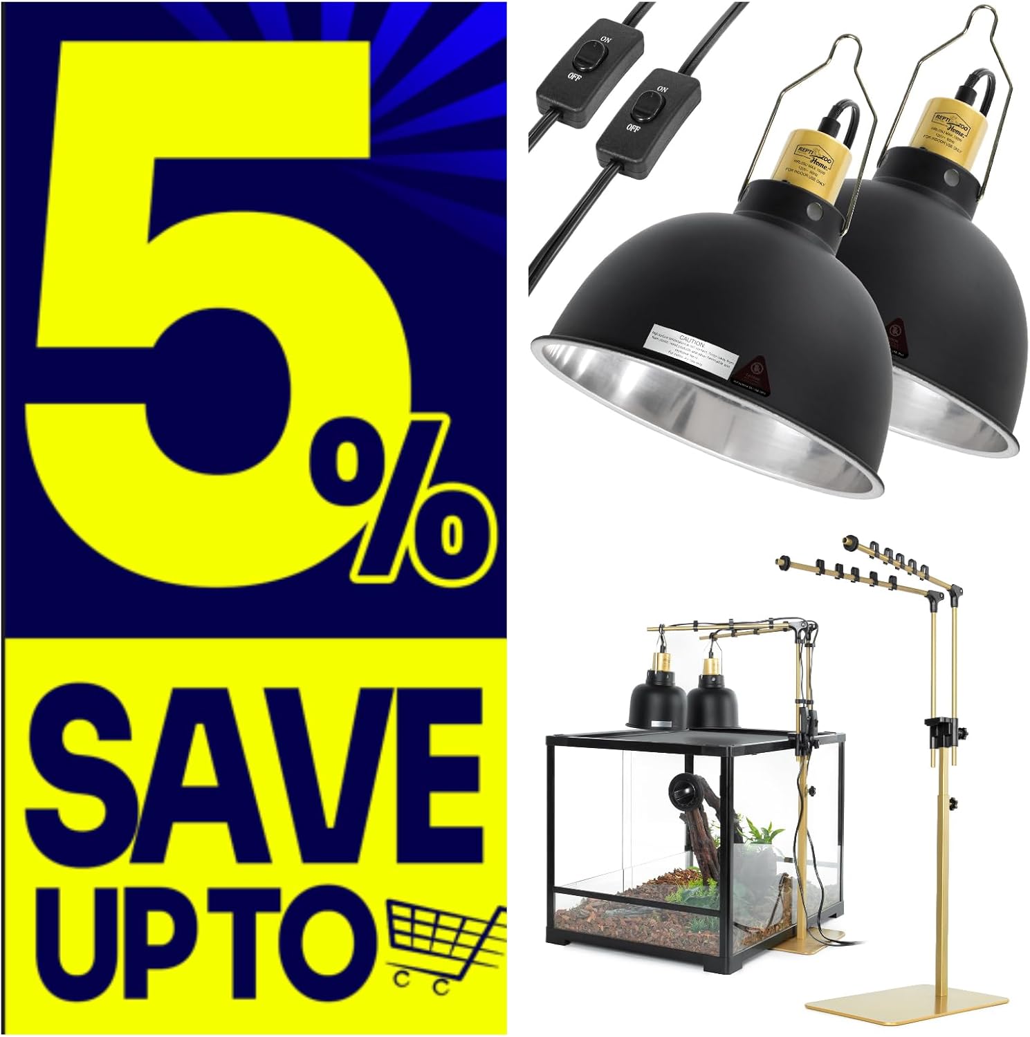 2 Pack Reptile Light Fixture with Dual Lamp Stand