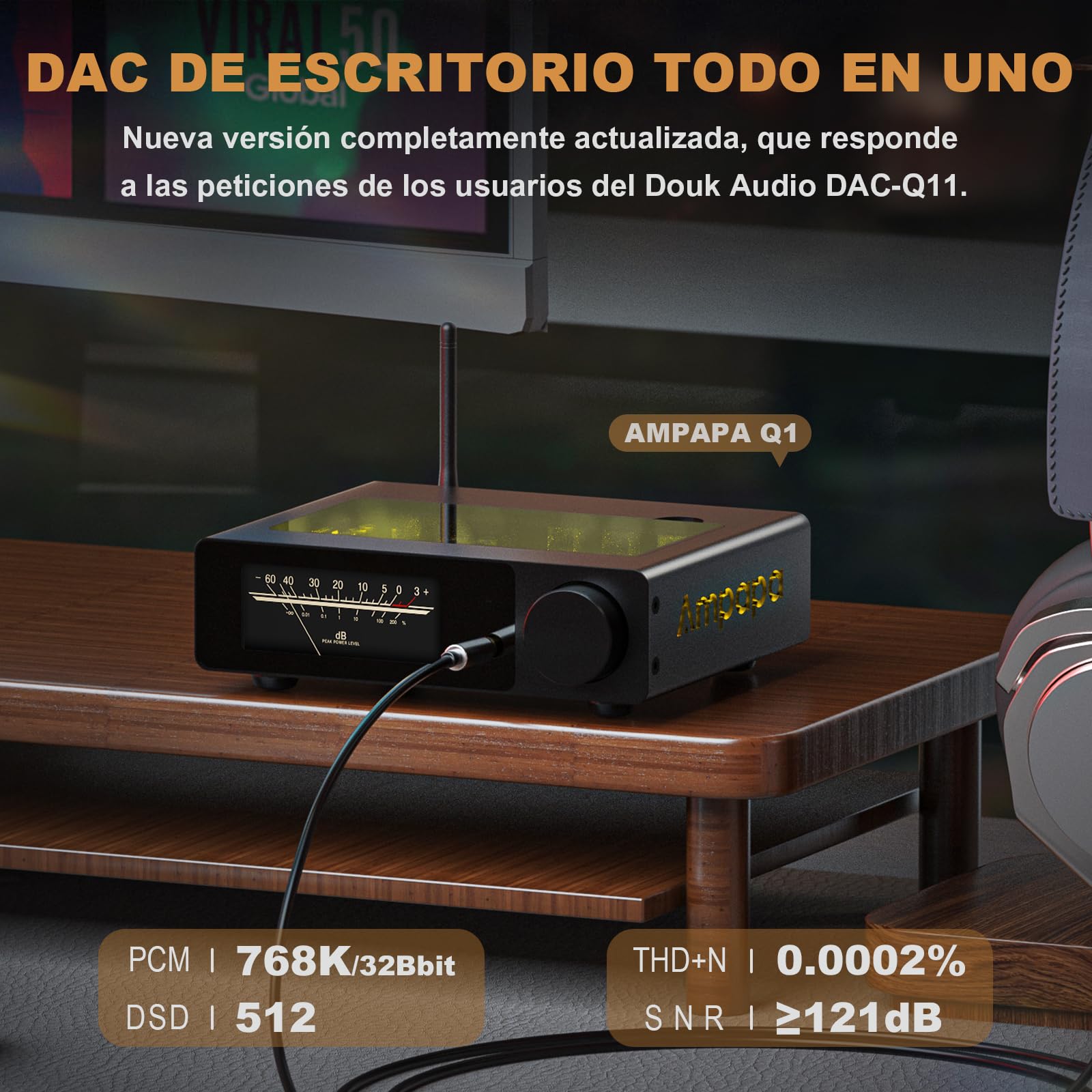 Amplificateur stéréo Bluetooth D1 à 2 canaux : 300 W x 2, avec convertisseur numérique-analogique Q1, affichage VU, entrée symétrique et sortie subwoofer pour home cinéma et enceintes de bibliothèque