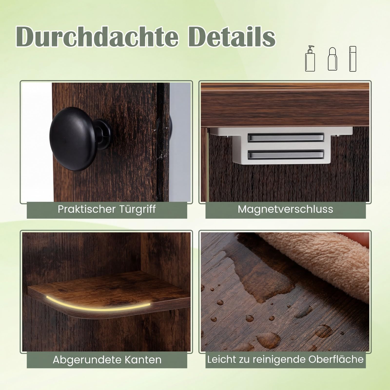 COSTWAY Spiegelschrank Bad, Badezimmerschrank mit Spiegel, Badschrank mit 3 Innenablagen & 6 offenen Fächern, Einbau- oder Aufputz-Wandschrank mit Einzeltür, 66 x 16,5 x 63 cm (Rustikales Braun)